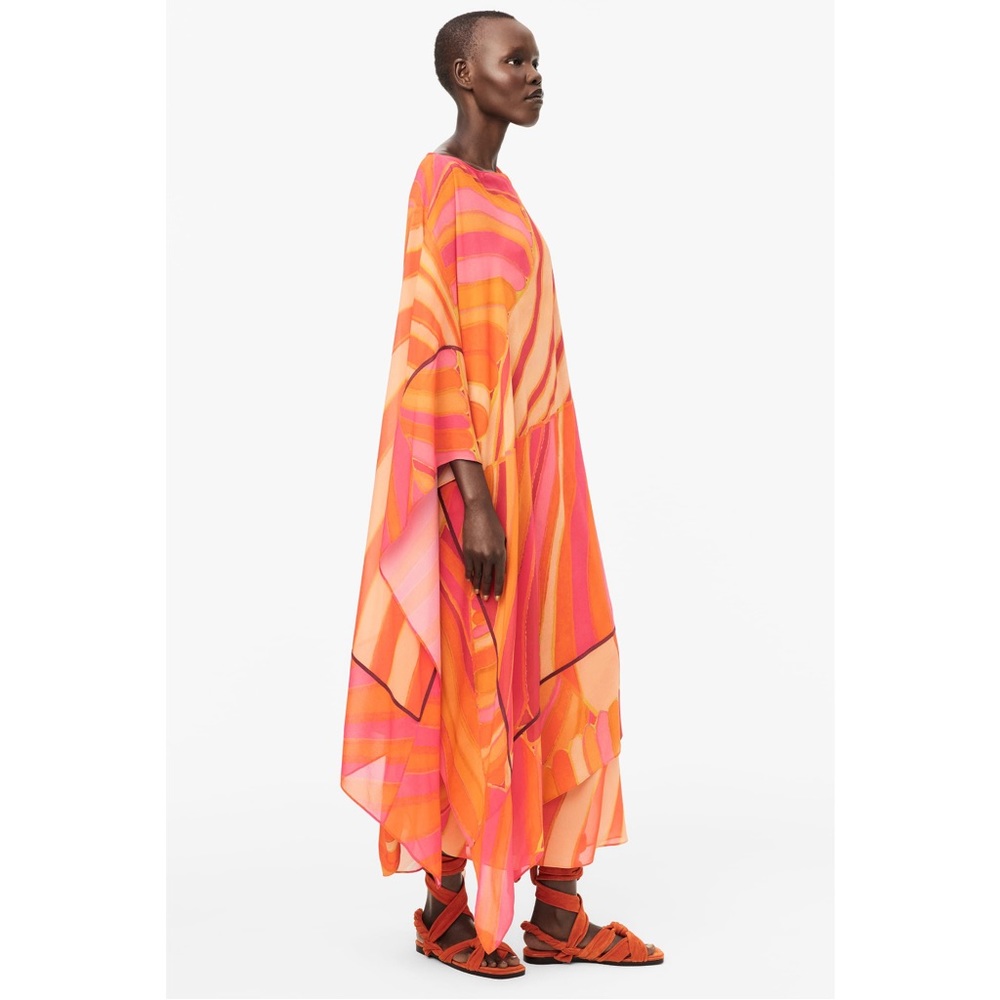 Zara Limited Edition Blogger Favorite Abstract Chiffon Oversized Poncho Orange S - Picture 4 of 13